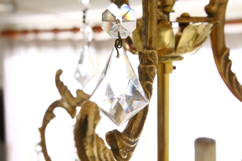 ロココスタイル ソリッドブラス&クリスタルガラス ゲージシャンデリア(3灯) 