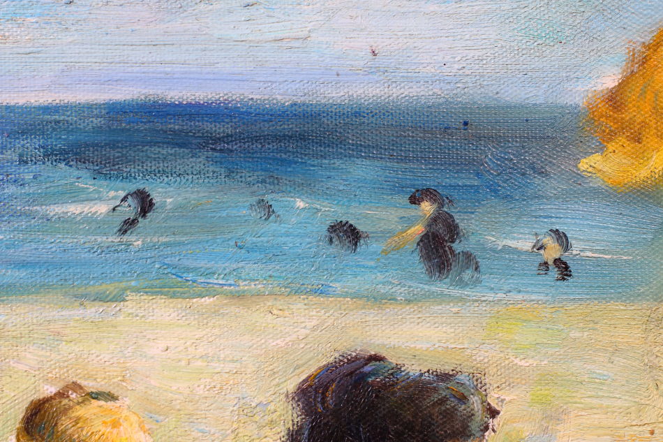 Beach Scene with Figures / Oil Painting