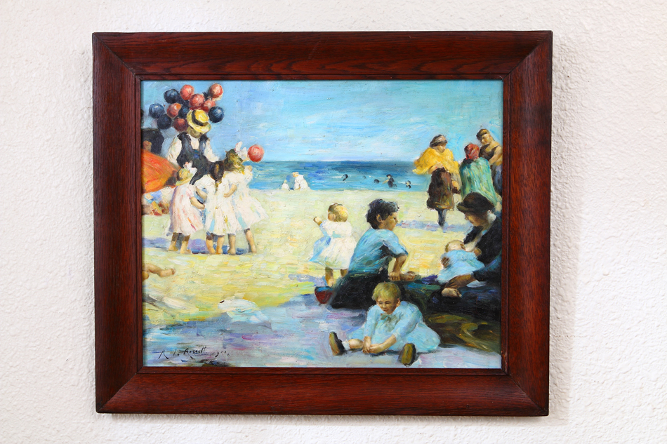 Beach Scene with Figures / Oil Painting